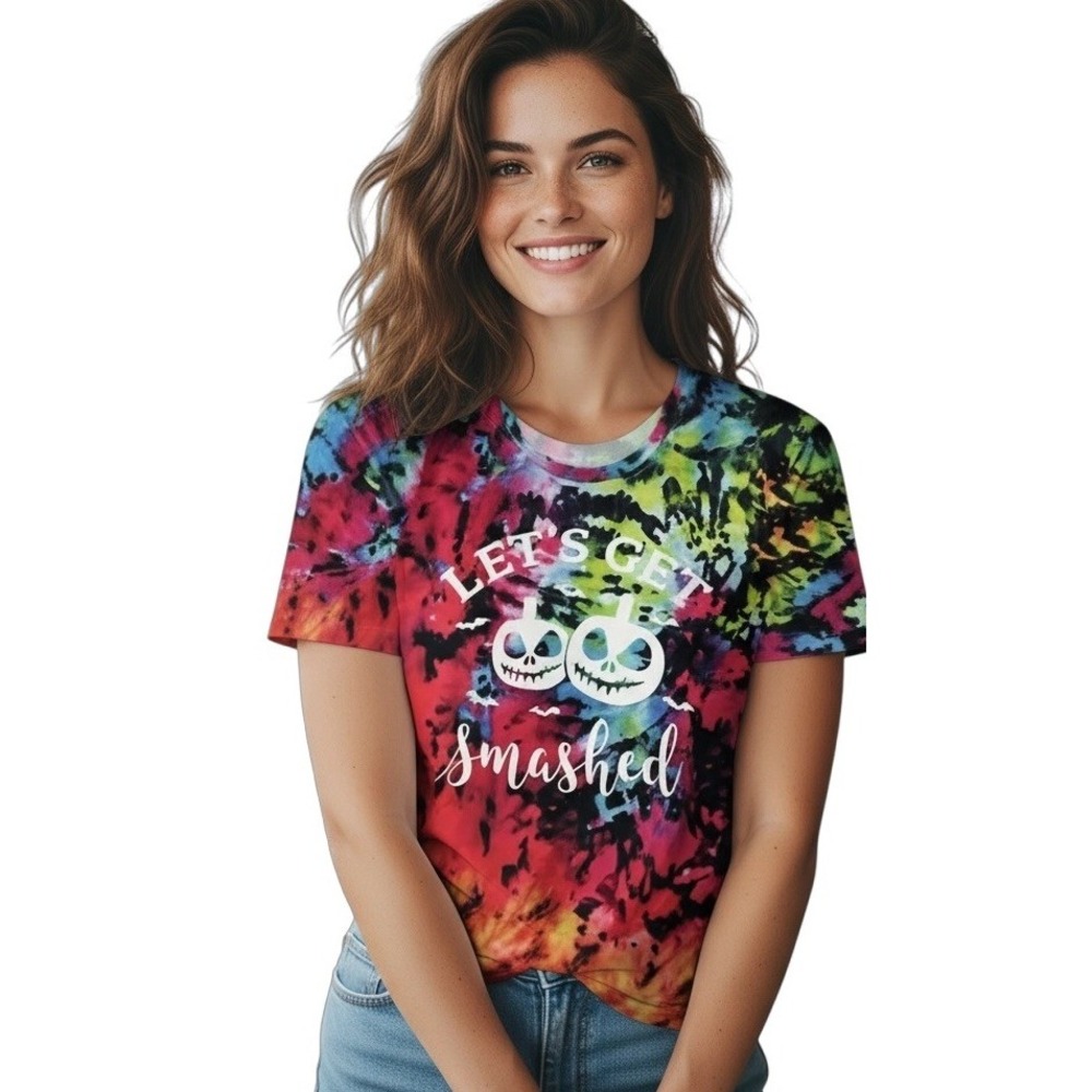 Halloween Tie Dye Graphic Tee Womens XL Pumpkin Lets Get Smashed Shirt NWOT